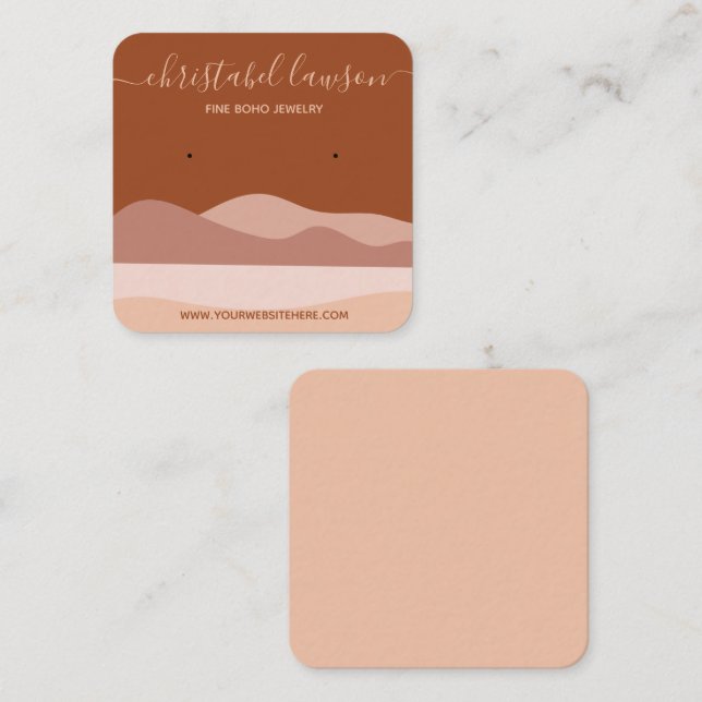Cartão De Visita Quadrado Placa de Exibição Boho Brown Terracotta Fine Jewel (Frente/Verso)