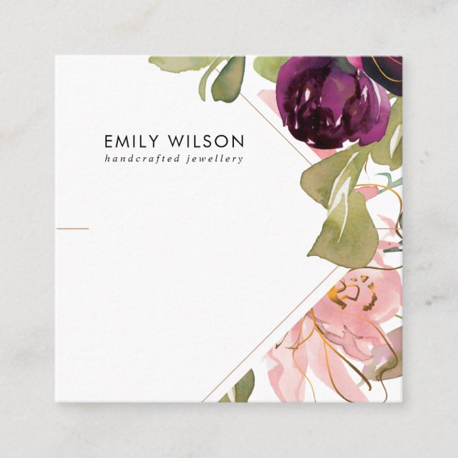 CARTÃO DE VISITA QUADRADO PLACA DE EXIBIÇÃO DE BRACELET FLORAL PINK BURGUNDY (Frente)