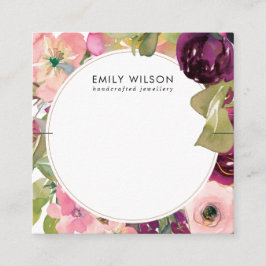 CARTÃO DE VISITA QUADRADO PLACA DE EXIBIÇÃO DE BRACELET FLORAL PINK BURGUNDY