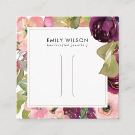 CARTÃO DE VISITA QUADRADO PLACA DE EXIBIÇÃO DE CADEIA DE CABELO FLORAL PINK 