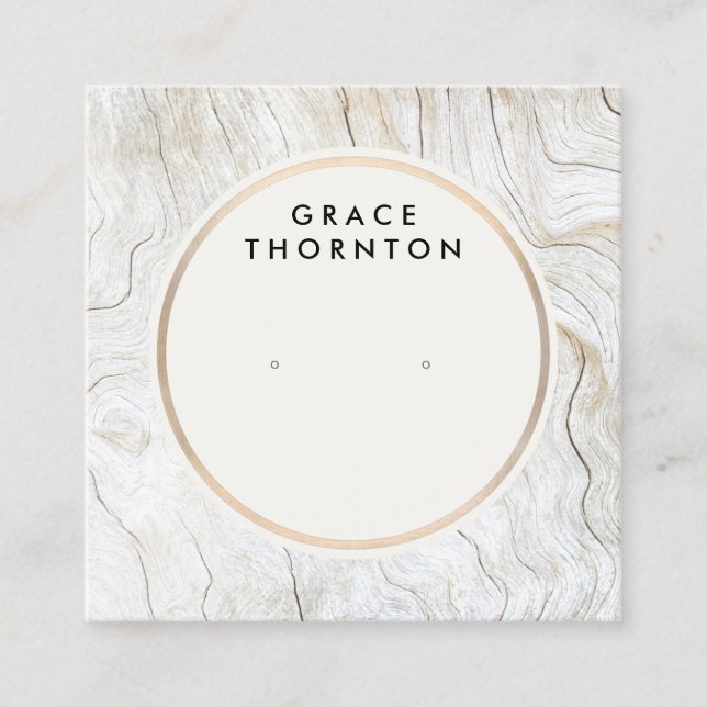 Cartão De Visita Quadrado Placa de Exibição de Madeira Costeira com Ourivesa (Frente)