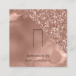 Cartão De Visita Quadrado Placa de Exibição de Toque | Rosa Dourado e brilha