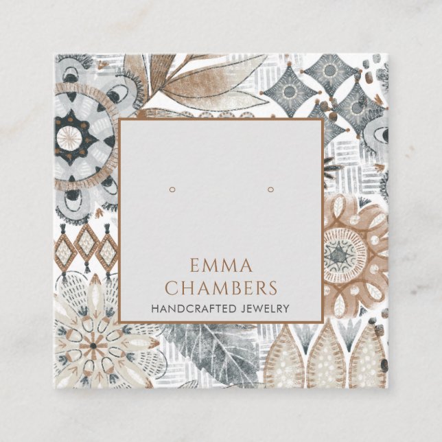 Cartão De Visita Quadrado Placa de exibição do Earthy Boho Earring (Frente)