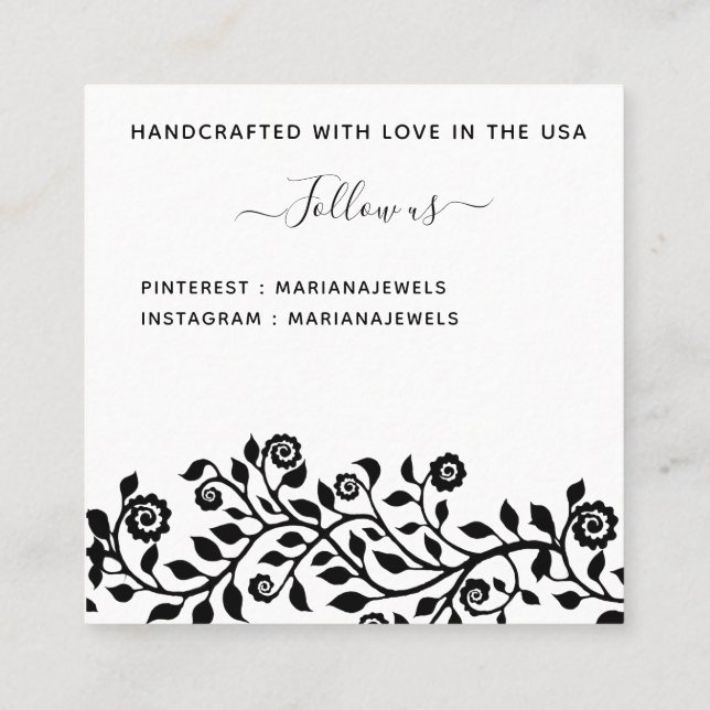 Cartão De Visita Quadrado Placas de exibição para grandes entrelinhas Elegan (Verso)