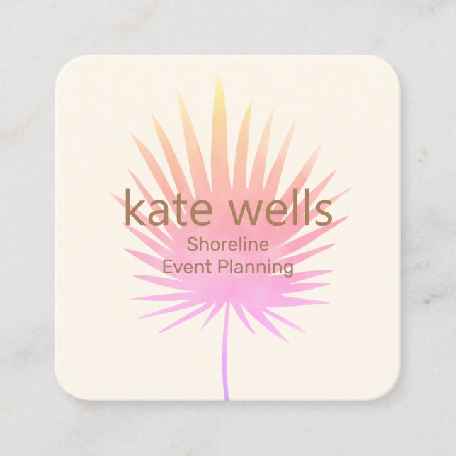 Cartão De Visita Quadrado Planeador de Evento Tropical de Ramificação de Pal (Frente)