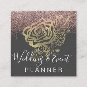 Cartão De Visita Quadrado Planejador de Casamento e Eventos Rosa Dourado Fal