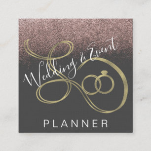 Cartão De Visita Quadrado Planejador de Casamento & Eventos Falso Anel Doura