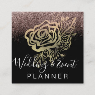 Cartão De Visita Quadrado Planejador de Casamento & Eventos Rosa Dourado Fal