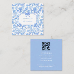 Cartão De Visita Quadrado Planejador de Eventos Blue Floral Roses French Chi
