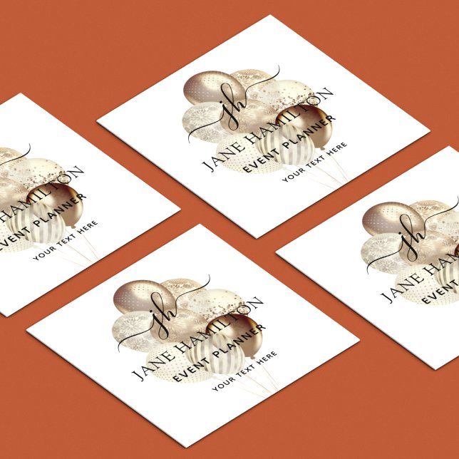 Cartão De Visita Quadrado Planejador de Eventos Dourado Monograma (Criador carregado)