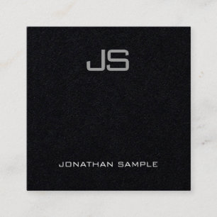 Cartão De Visita Quadrado Planície Negra Premium do Monograma Moderno Elegan