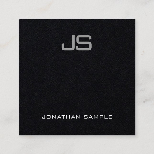 Cartão De Visita Quadrado Planície Negra Premium do Monograma Moderno Elegan (Frente)