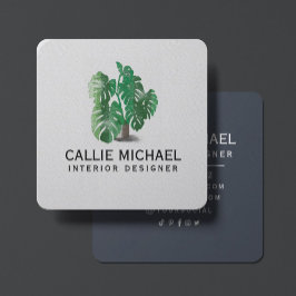 Cartão De Visita Quadrado Planta Verde de Aquarela