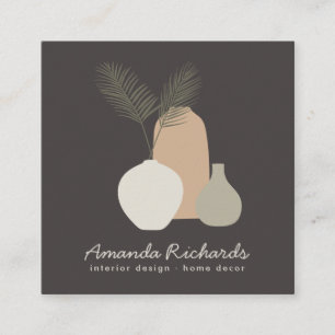 Cartão De Visita Quadrado Plantas de decoração de cerâmica russa