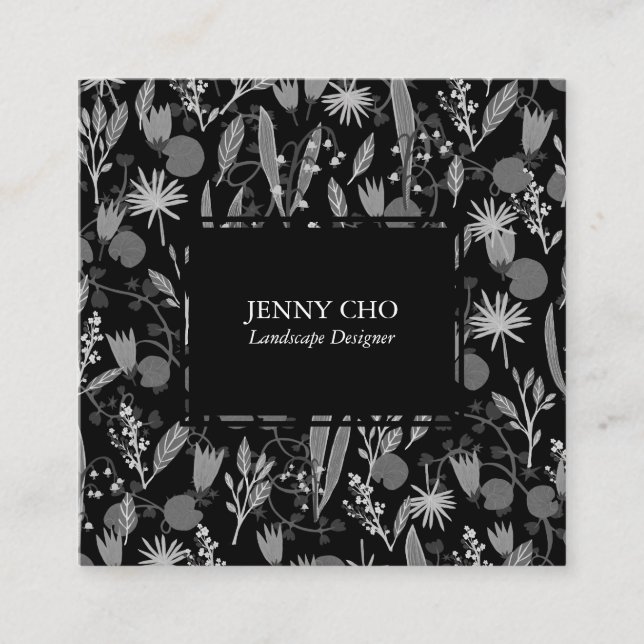 Cartão De Visita Quadrado Plantas Florais Botânicas De Jardim Noturno (Frente)