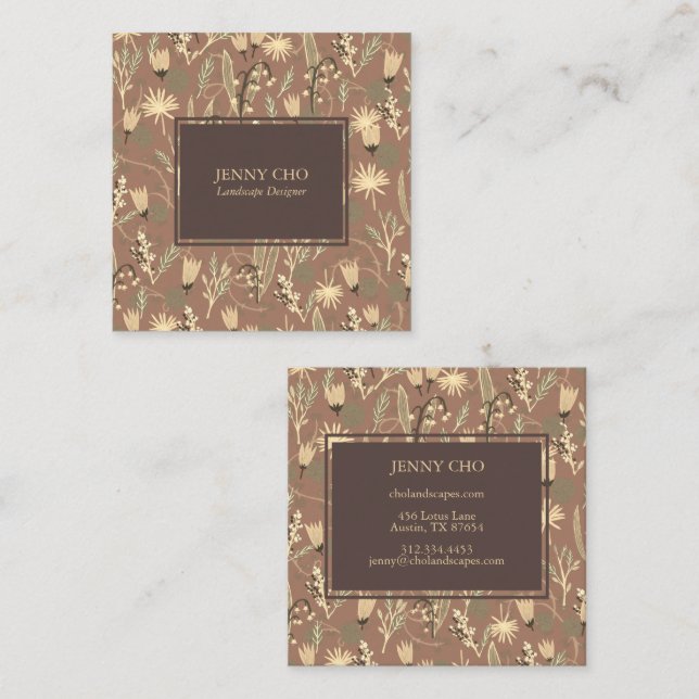 Cartão De Visita Quadrado Plantas Florais Botânicas De Jardim Noturno (Frente/Verso)