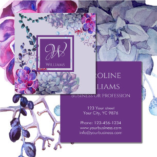 Cartão De Visita Quadrado Plantas Suculentas em Aquarela Elegante Pastel Rox