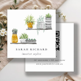 Cartão De Visita Quadrado Plantas Vedadas Plantas Aquarelas Código QR Botâni