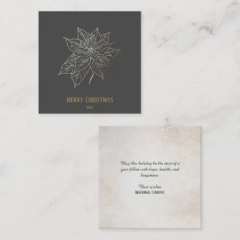 Cartão De Visita Quadrado Poinsettia Dourada Elegante em Fundo Escuro