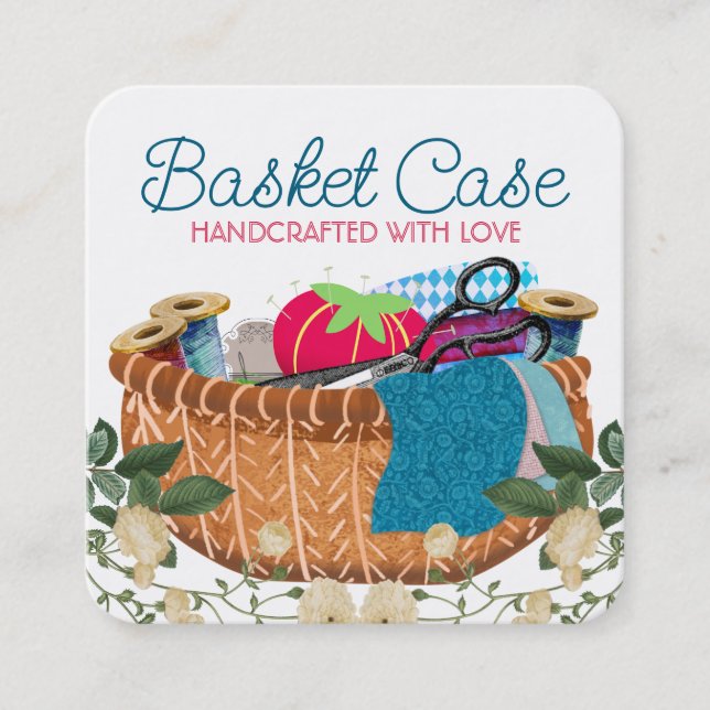 Cartão De Visita Quadrado Pontas de costura cesto de artesanatos de tecido d (Frente)