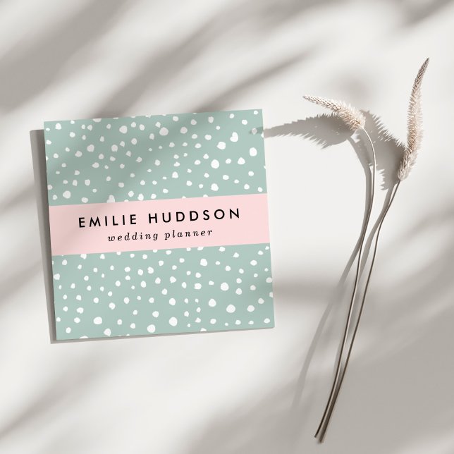 Cartão De Visita Quadrado Pontos Dalmacianos Verde, Pontos Dalmacianos, Pont (Criador carregado)