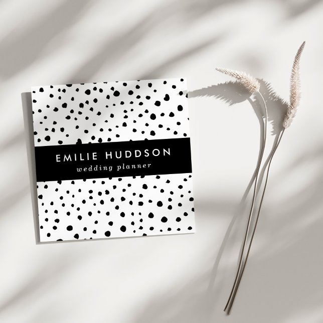 Cartão De Visita Quadrado Pontos Dalmáticos, Pontos Dalmáticos, Preto e Bran (Criador carregado)