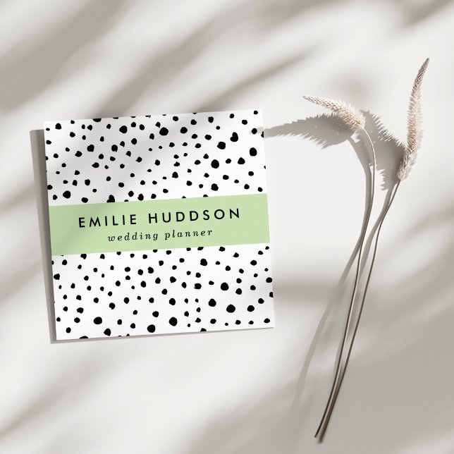 Cartão De Visita Quadrado Pontos Dalmáticos, Pontos Dalmáticos, Preto e Bran (Criador carregado)