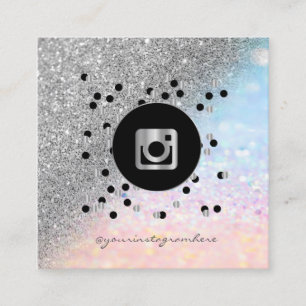 Cartão De Visita Quadrado Pontos Modernos Brilho Prateado Bokeh Ombre Instag