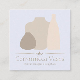 Cartão De Visita Quadrado Porcelana Cerâmica de Mão Lilás Marfim