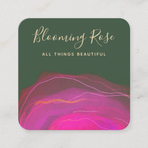 Cartão De Visita Quadrado Praça de Aquarelas Verdes, Abstrato artística, Ros