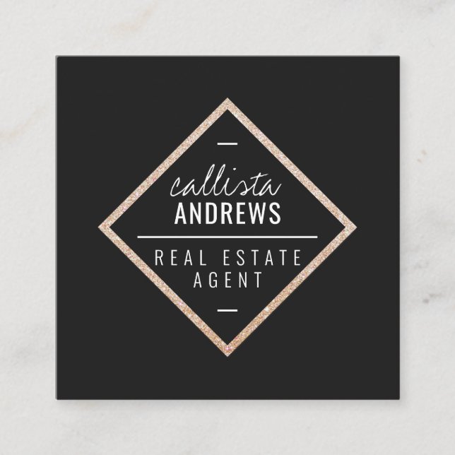 Cartão De Visita Quadrado Praça de Diamantes Dourada Simples e Preta Moderna (Frente)