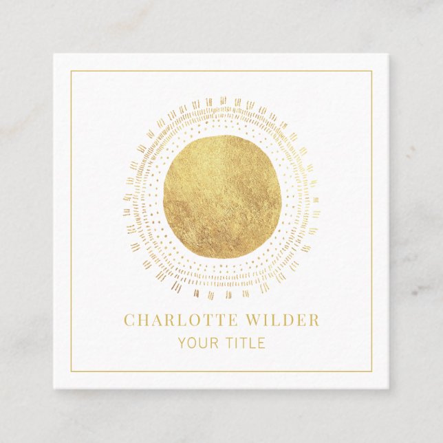 Cartão De Visita Quadrado Praça do Círculo de Folha abstrato Gold (Frente)