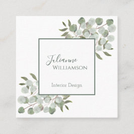Cartão De Visita Quadrado Praça Verde Elegante Eucalyptus Sage