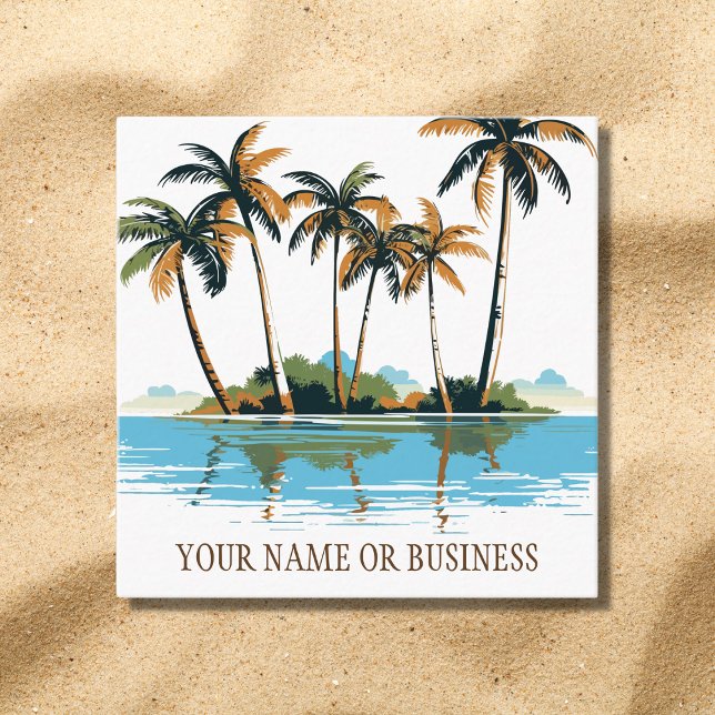 Cartão De Visita Quadrado Praia de Palmeiras Tropicais (Front - Tropical Palm Trees Beach Square Business Card)