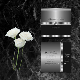 Cartão De Visita Quadrado Prata de luxo e preto com diamantes espumantes