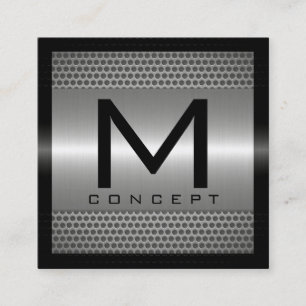 Cartão De Visita Quadrado Prata metálica moderna elegante do monograma