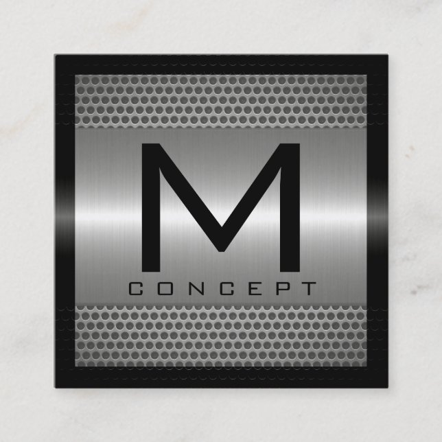 Cartão De Visita Quadrado Prata metálica moderna elegante do monograma (Frente)