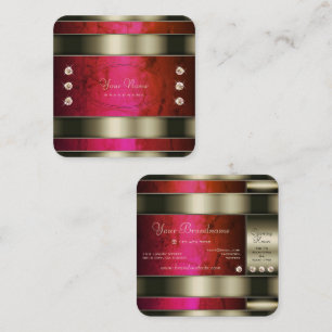 Cartão De Visita Quadrado Prata notável com Gradiente Rosa Vermelho