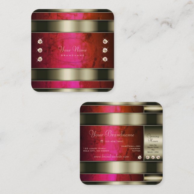 Cartão De Visita Quadrado Prata notável com Gradiente Rosa Vermelho (Frente/Verso)