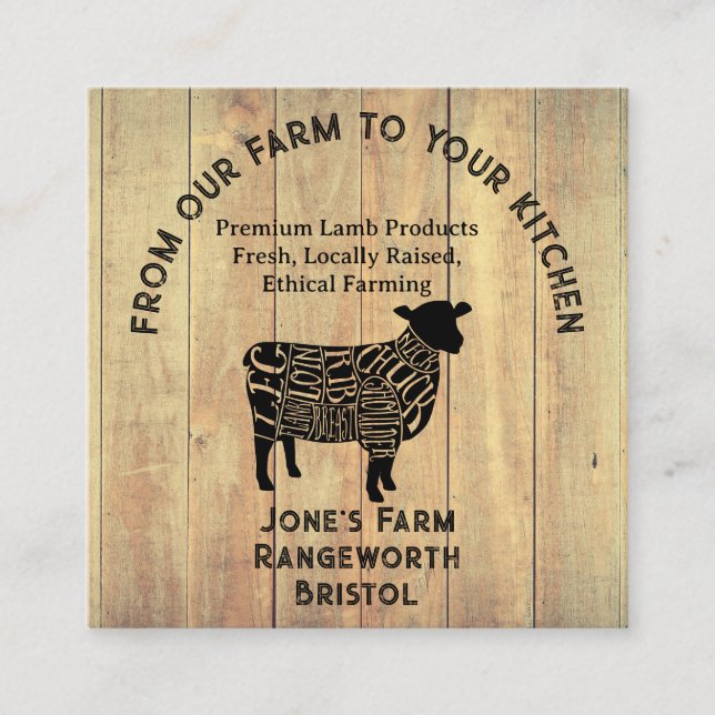 Cartão De Visita Quadrado Premium Lamb Farmer & Cattle Meat Business Card –  (Frente)