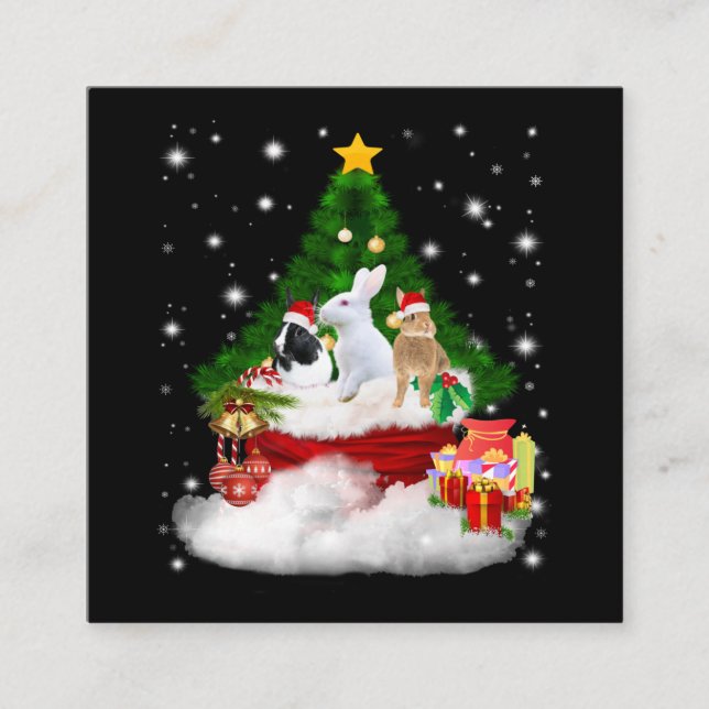 Cartão De Visita Quadrado Presente de coelho| Feliz Natal Coelhos Bonito Pre (Frente)