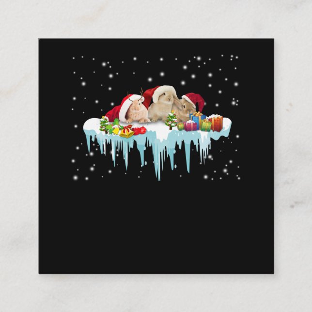 Cartão De Visita Quadrado Presente de coelho| Natal Muito Bonito Para Três C (Frente)