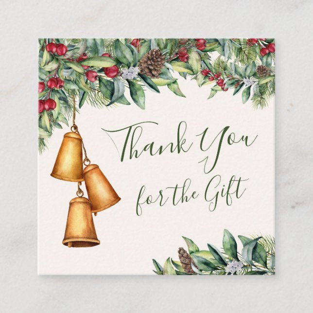 Cartão De Visita Quadrado presente de Natal Obrigado (Frente)