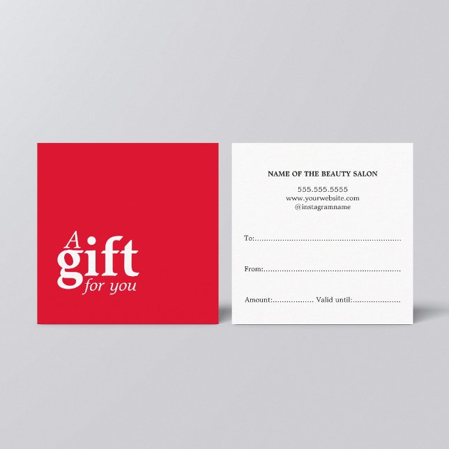 Cartão De Visita Quadrado Presente de Salão da Bela Branca Vermelha Simples  (Criador carregado)