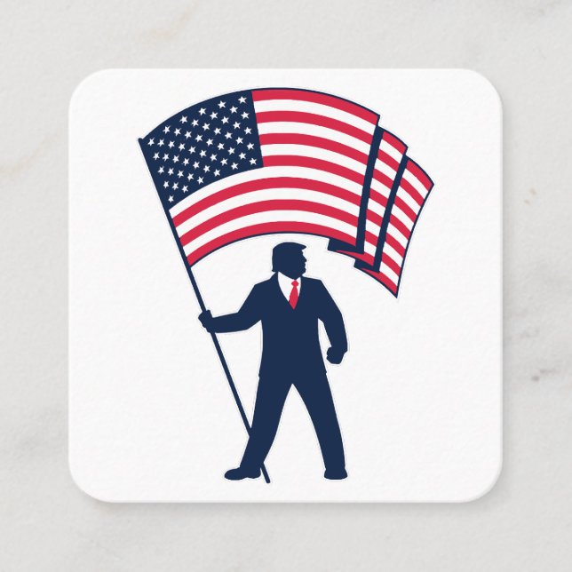 Cartão De Visita Quadrado Presidente Trump Bearing Bandeira dos EUA (Frente)
