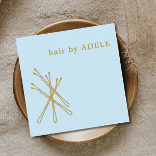 Cartão De Visita Quadrado Presilhas Minimalistas Pastel Azul Dourado Cabelo