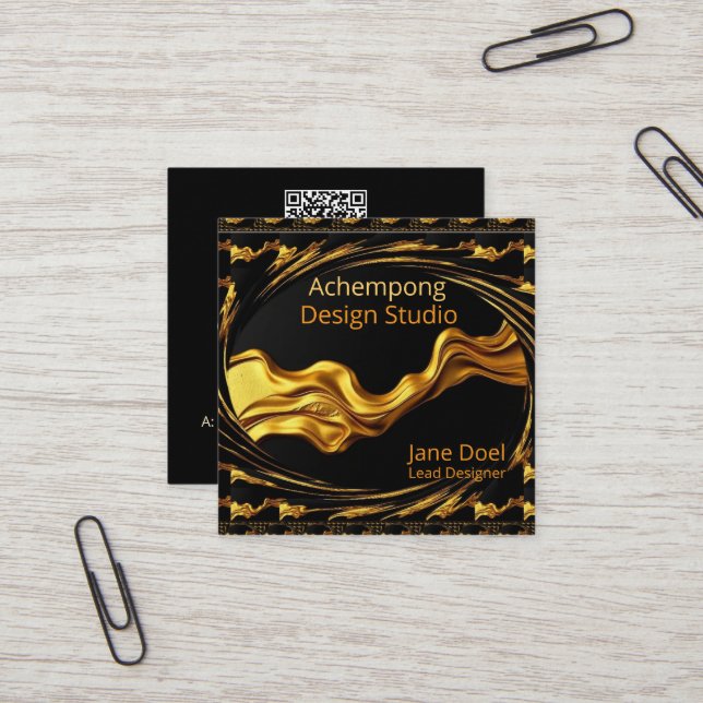 Cartão De Visita Quadrado Prestige Gold Wave – High-End Networking Opulent G (Frente/Verso In Situ)