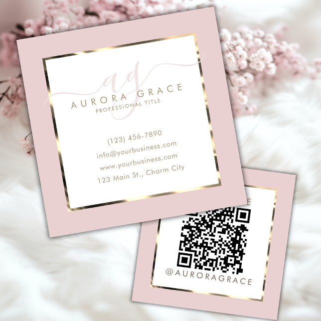 Cartão De Visita Quadrado Prestige profissional rosa e Dourado (Criador carregado)