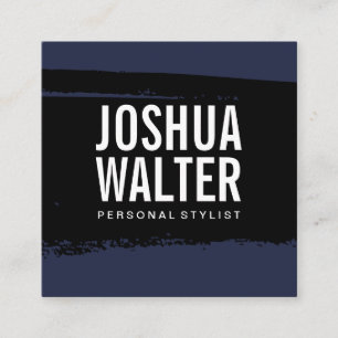 Cartão De Visita Quadrado Preto azul do texto corajoso simples escovado