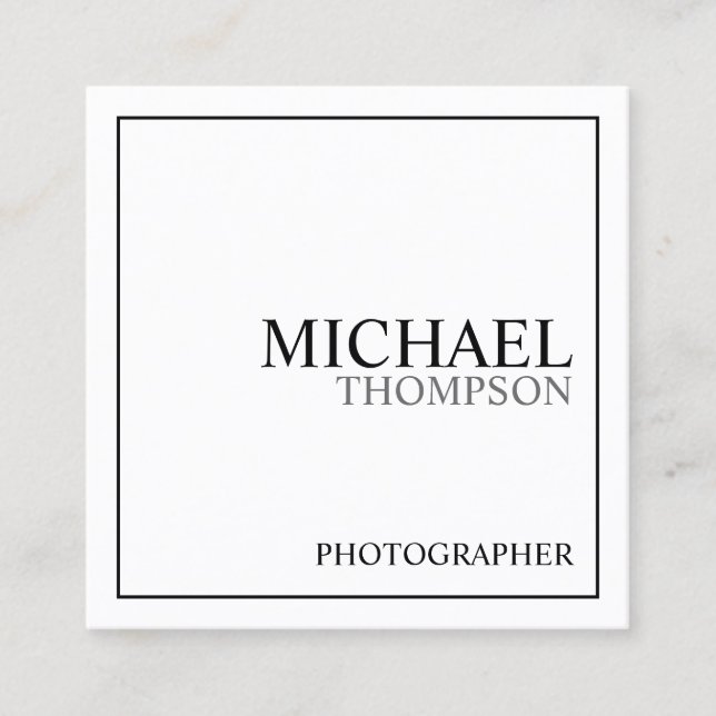 Cartão De Visita Quadrado Preto clássico e branco (Frente)